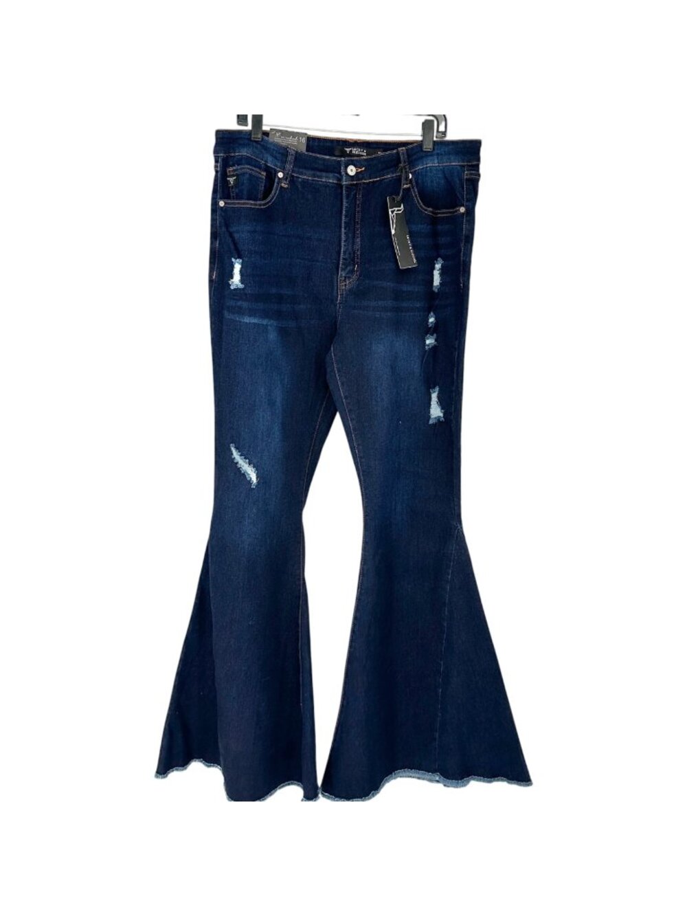 Womens Distressed Flare Jeans Size 16 Dark Wash Stretch Blend by Lucky & Blessed